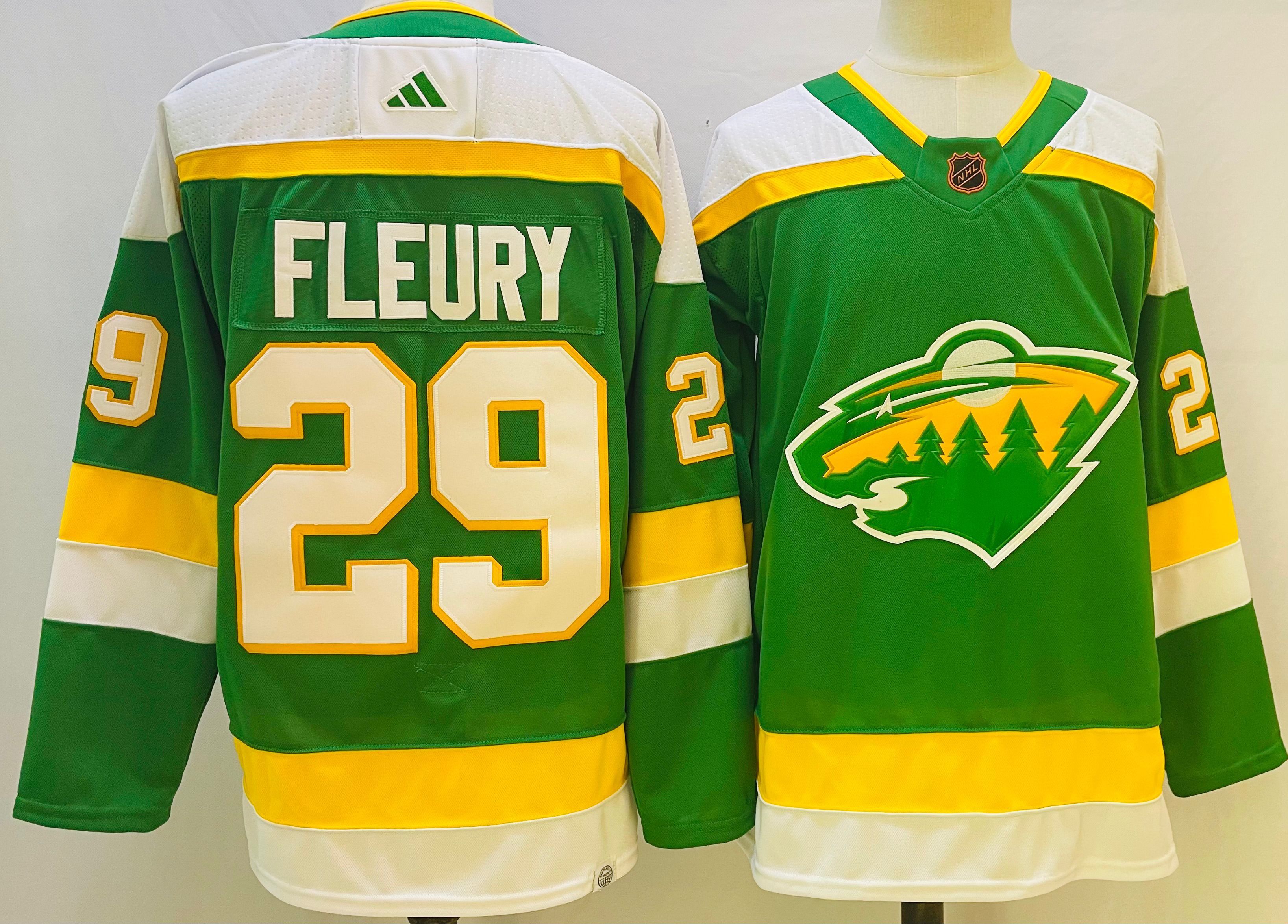 Men Minnesota Wild 29 Fleury Green Throwback 2022 Adidas NHL Jersey